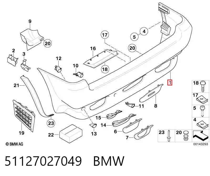 Кожух бампера заднього BMW X5 позашляховик (E53) (2000 - 2006) ціна, від 101.36 USD