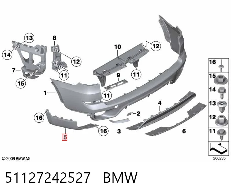 51127242527 BMW Молдинг бампера заднього, лівий