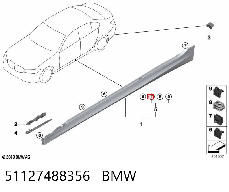 51127488356 BMW Пістон (кліп) кріплення підкрилки переднього крила