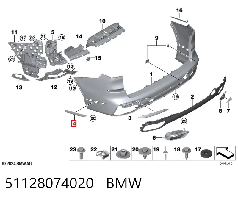 51128074020 BMW Молдинг заднього бампера, правий