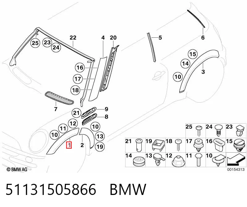 51131505866 BMW Молдинг арки крила переднього, правий