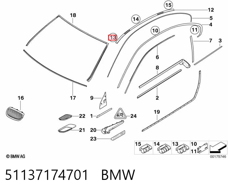 51137174701 BMW Пістон (кліп) кріплення підкрилки переднього крила