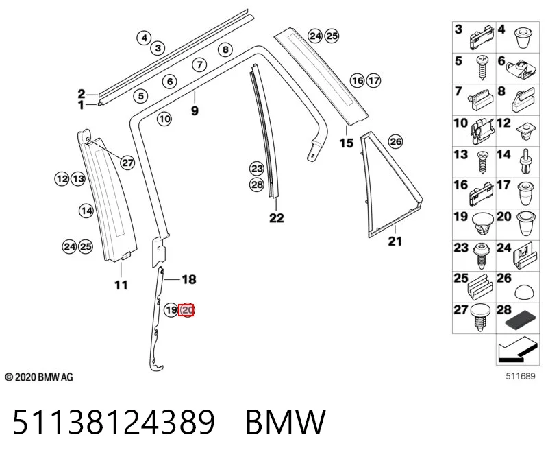 51138124389 BMW Пістон (кліп) кріплення решітки радіатора до панелі
