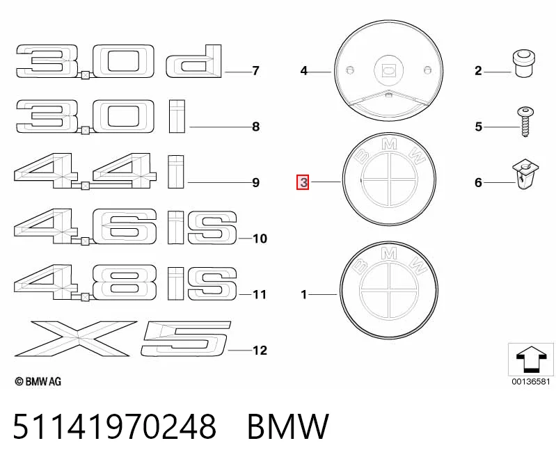 Емблема на кришку багажника, фірм.значок BMW X5 позашляховик (E53) (2000 - 2006) ціна, від 67.28 USD