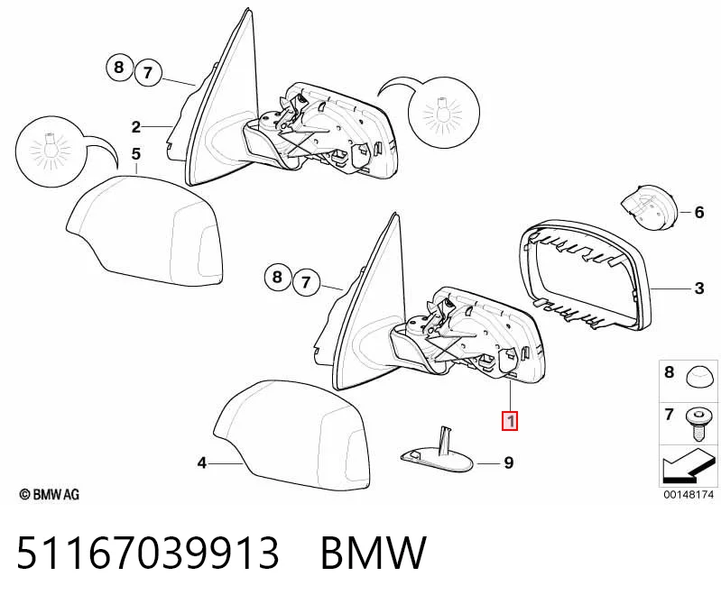 51167039913 BMW Дзеркало заднього виду, ліве