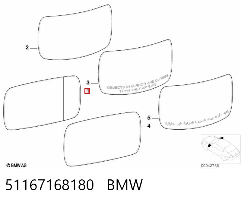 51167168180 BMW Дзеркальний елемент правий