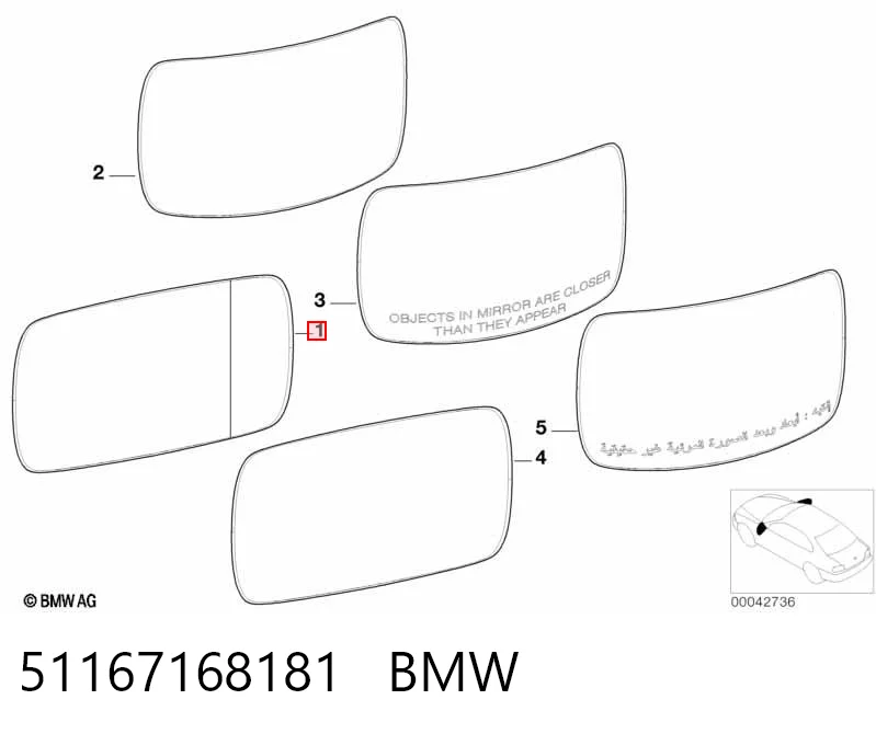 51167168181 BMW Дзеркальний елемент лівий