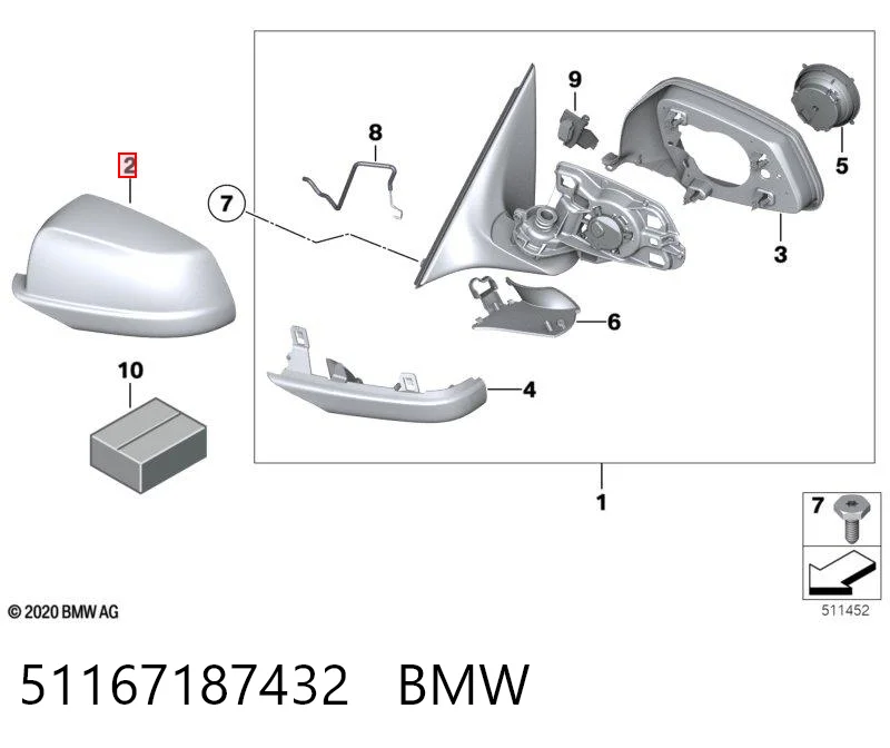 51167187432 BMW Накладка дзеркала заднього виду, права