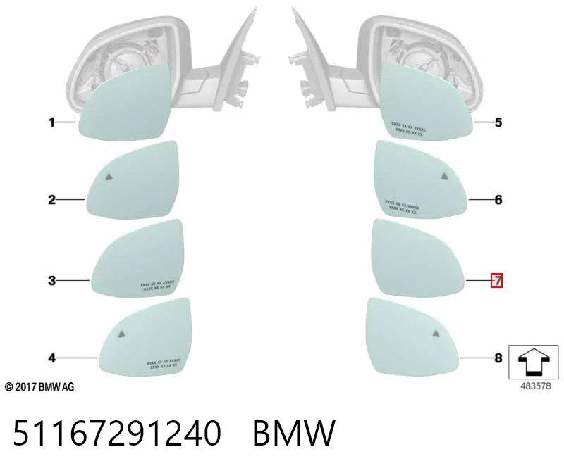 51167291240 BMW Дзеркальний елемент правий
