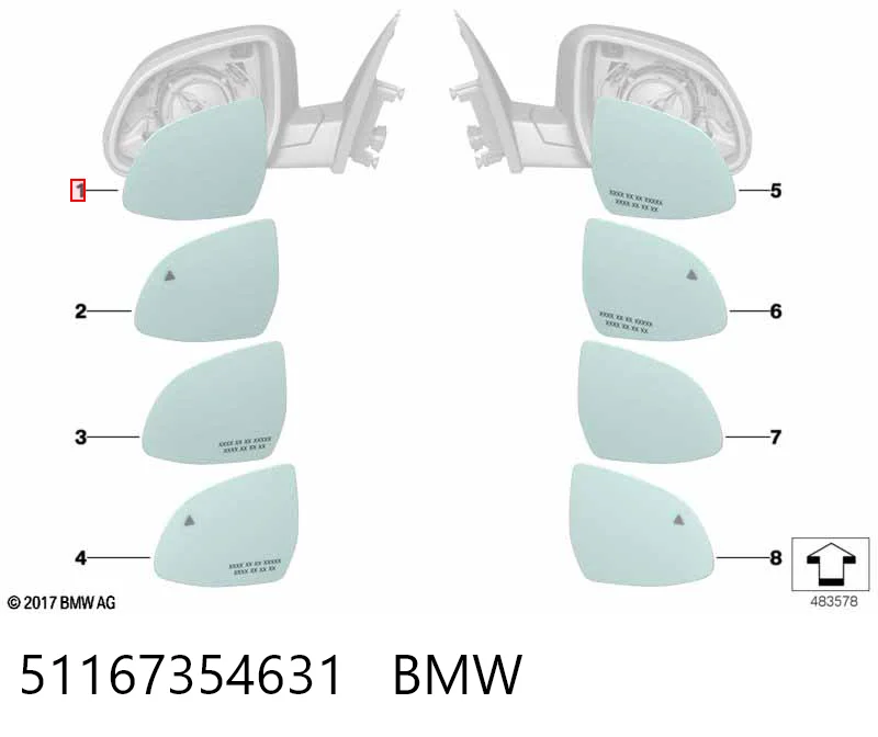 51167354631 BMW Дзеркальний елемент лівий