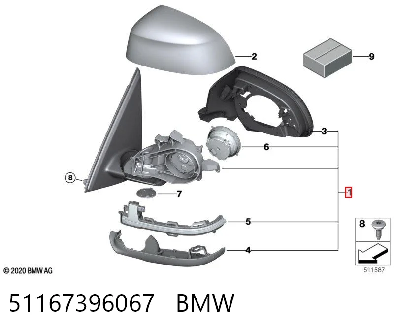 51167396067 BMW Дзеркало заднього виду, ліве