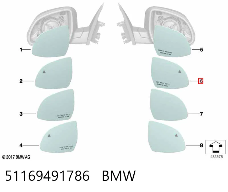 51169491786 BMW Дзеркальний елемент правий