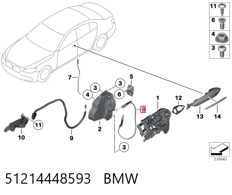 51214448593 BMW Трос/тяга відкривання замка дверей передніх