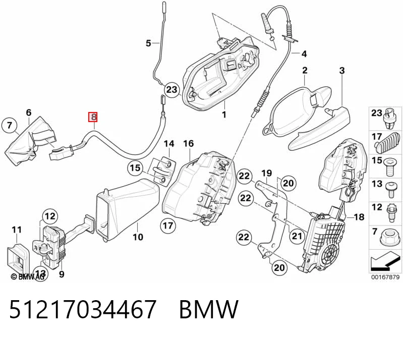 7034467 BMW Трос відкривання дверей передніх лівих