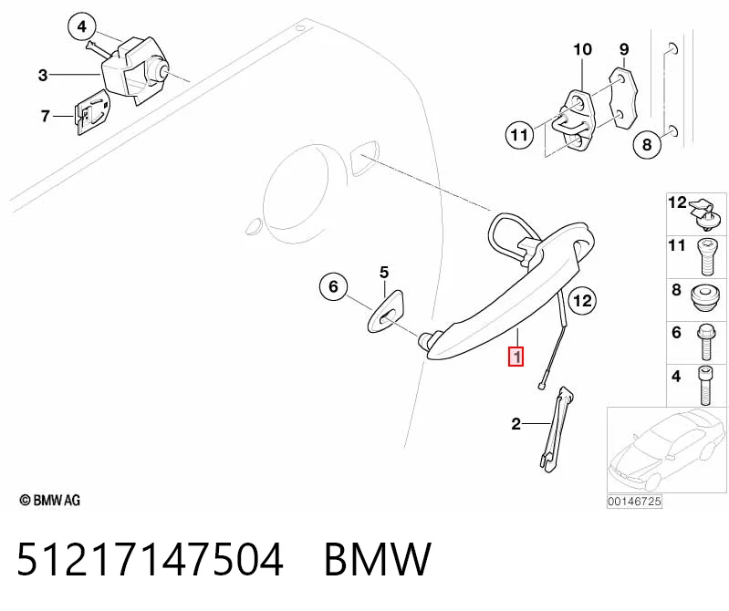 51217147504 BMW Ручка передніх дверей зовнішня, права