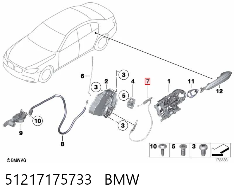 51217175733 BMW Трос/тяга відкривання замка дверей передніх