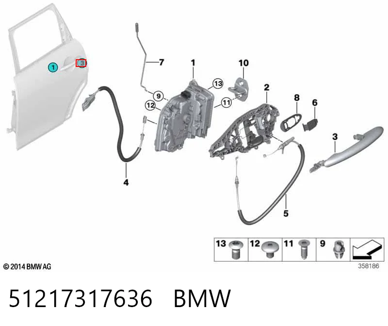 51217317636 BMW Ручка передніх дверей зовнішня, права