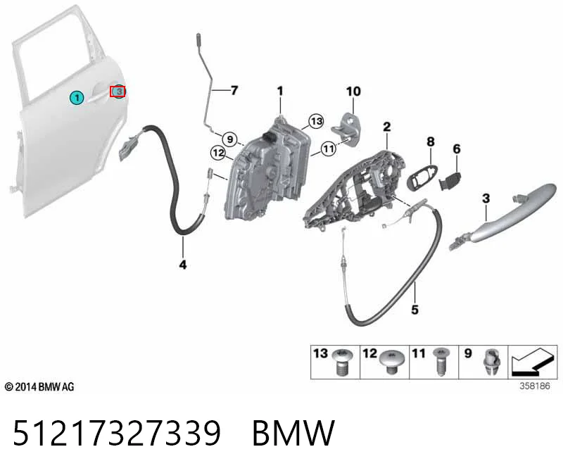 51217327339 BMW Ручка задніх дверей зовнішня, ліва