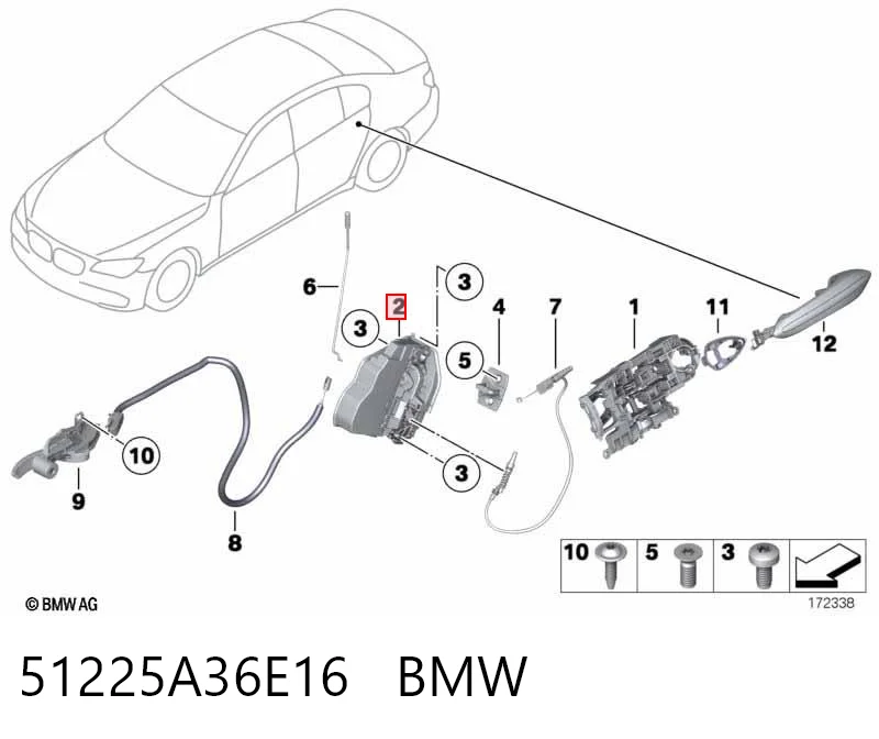 51225A36E16 BMW Замок задньої дверї, правої