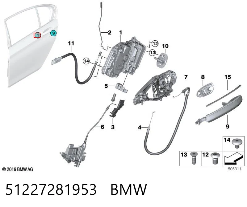 51227281953 BMW Замок задніх дверей, лівих