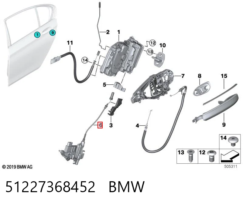 51227368452 BMW Замок задніх дверей, правих