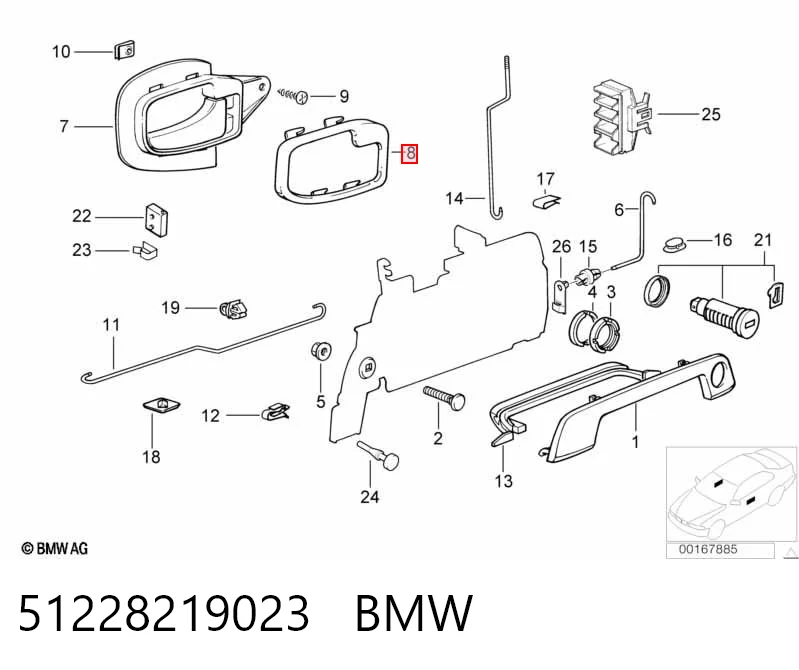 51228219023 BMW Обшивка внутрішньої ручки дверей, передньої, лівої