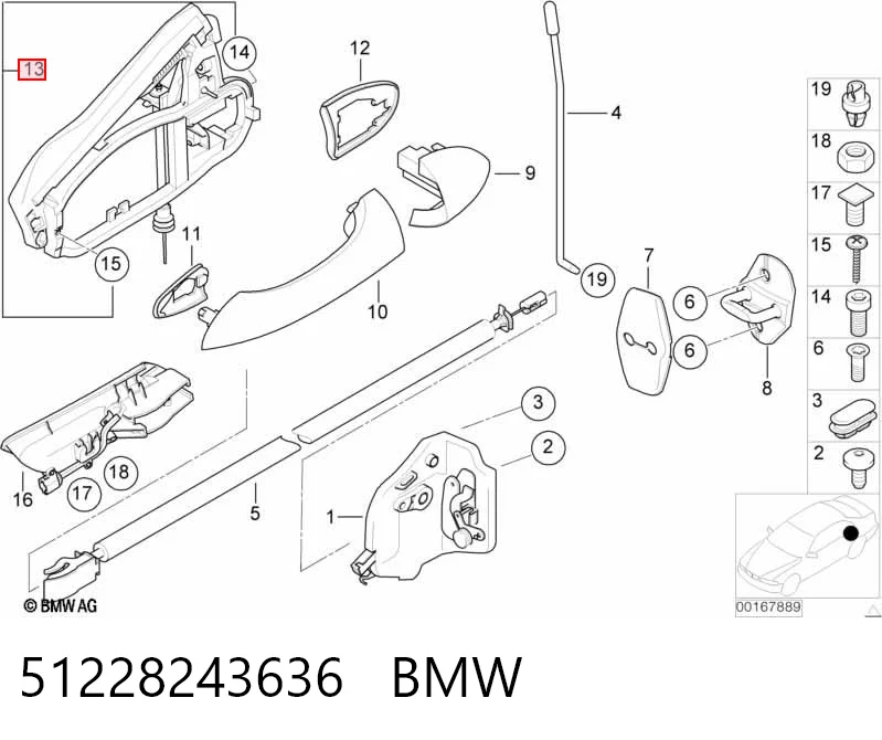 51228243636 BMW Тримач зовнішньої ручки дверей, задніх правих