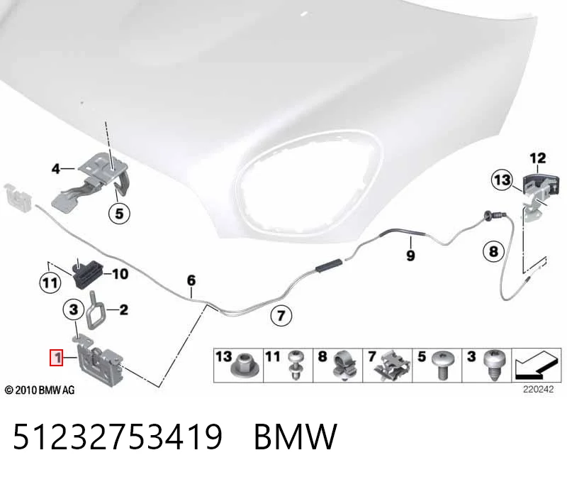 51232753419 BMW Замок капота, лівий