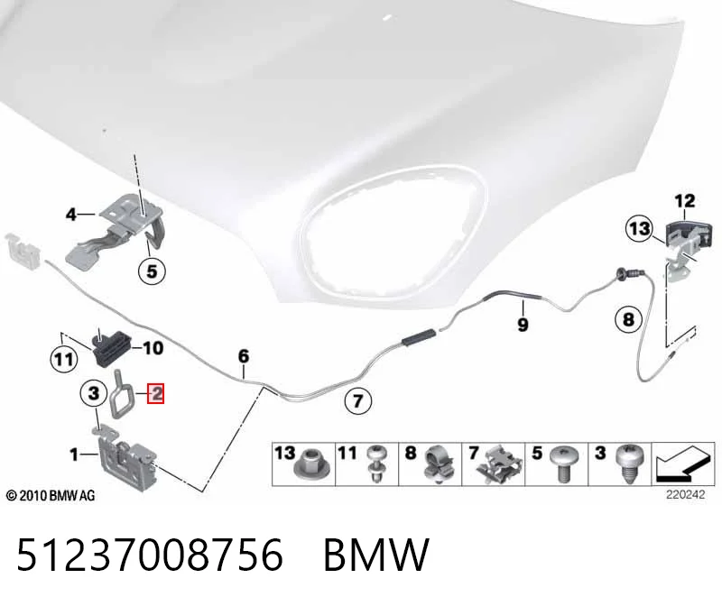 51237008756 BMW Стояк-гак замка капота