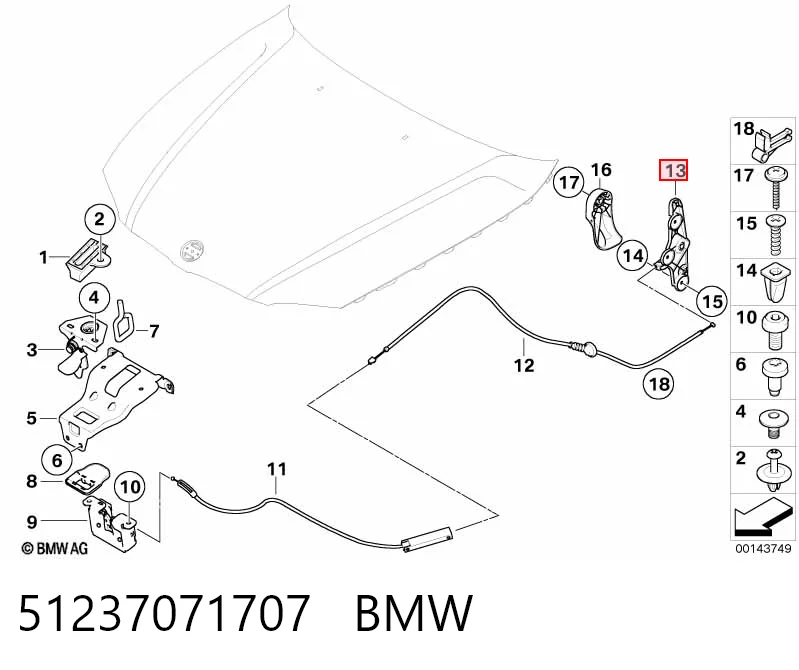 51237071707 BMW Кронштейн ручки відкривання капота