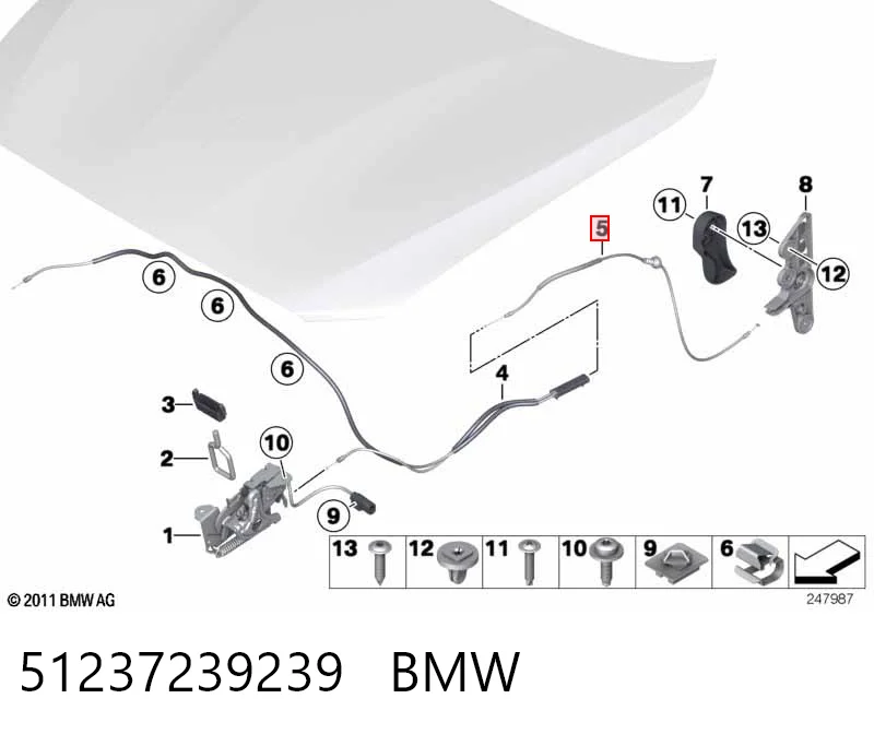51237239239 BMW Трос відкриття капота, задній