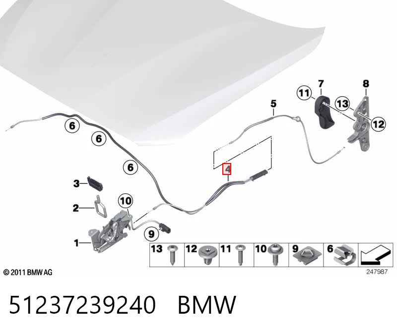 51237239240 BMW Трос відкриття капота, передній