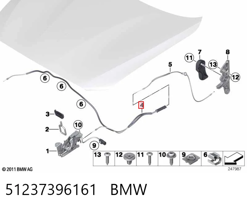 51237396161 BMW Трос відкриття капота, передній
