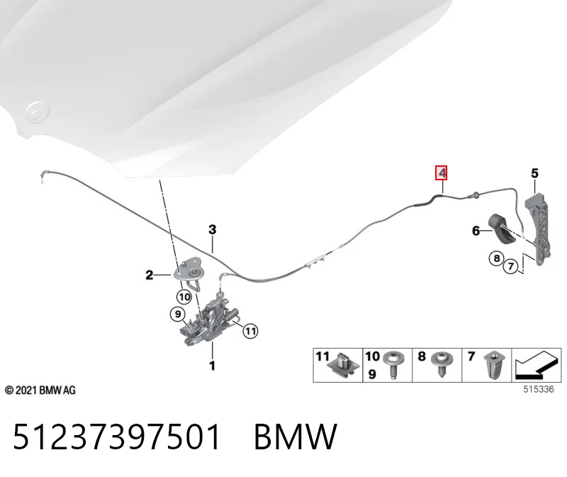 51237397501 BMW Трос відкриття капота, задній