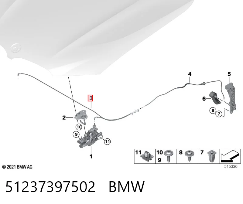 51237397502 BMW Трос відкриття капота, передній