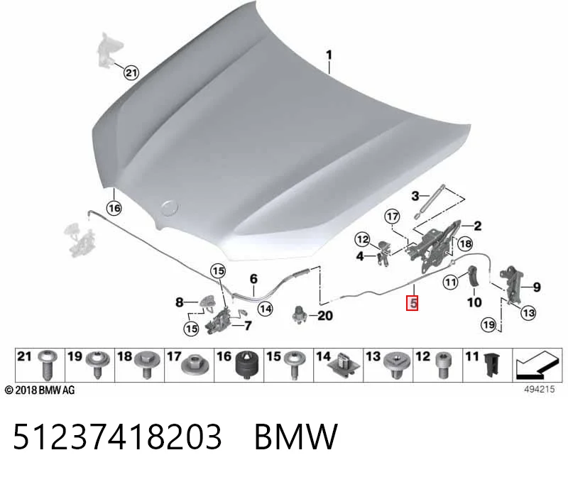 51237418203 BMW Трос відкриття капота, задній