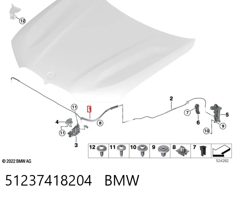 51237418204 BMW Трос відкриття капота, передній