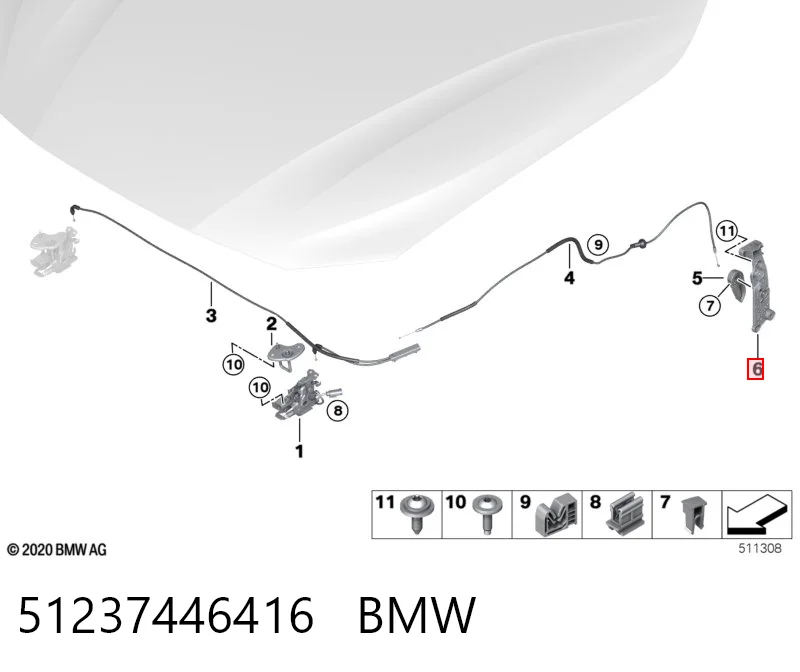 51237446416 BMW Кронштейн ручки відкривання капота