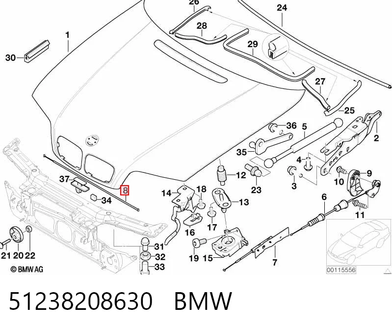 51238208630 BMW Трос відкриття капота, передній