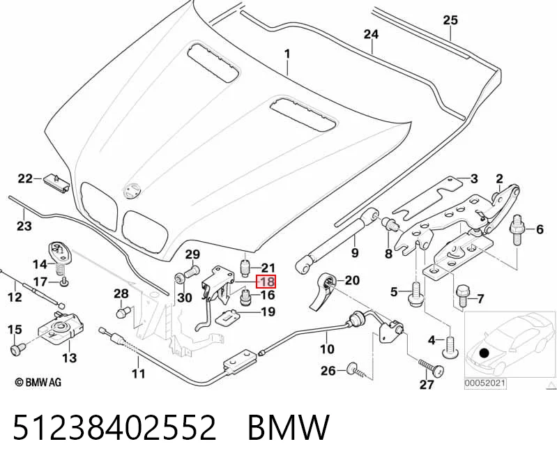 51238402552 BMW Стояк-гак замка капота