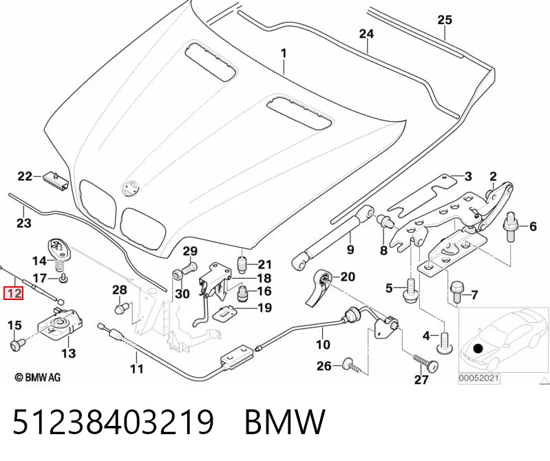 51238403219 BMW Трос відкриття капота, передній
