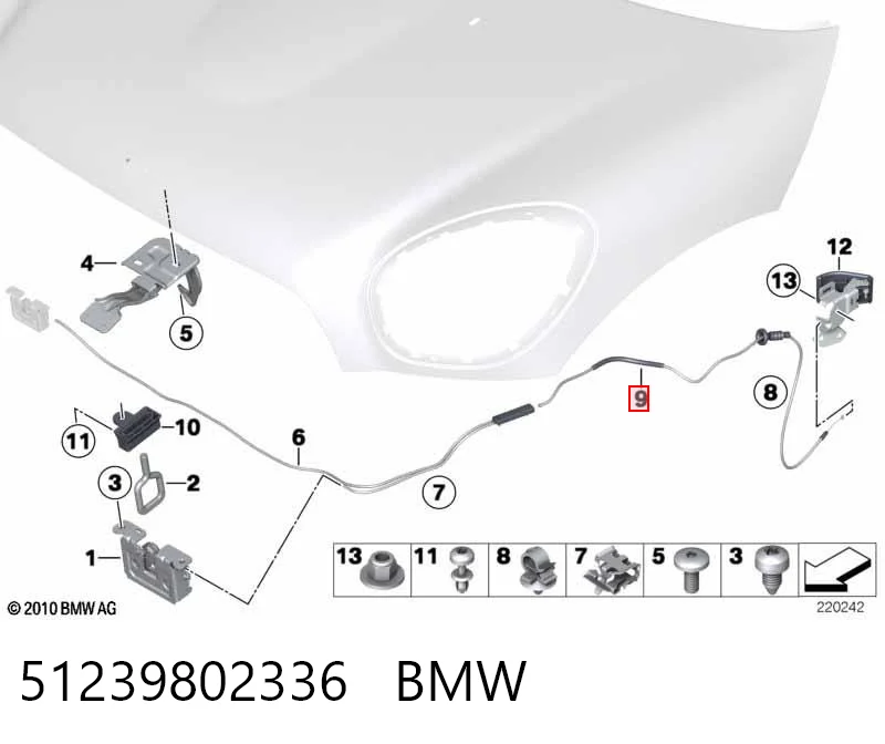 51239802336 BMW Трос відкриття капота, задній