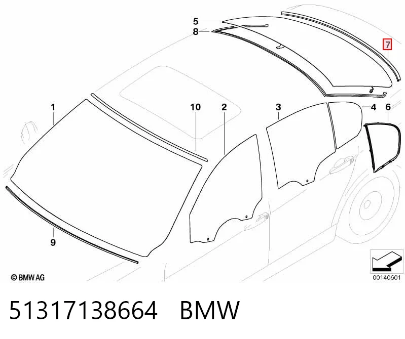 51317138664 BMW Ущільнювач заднього скла, нижній