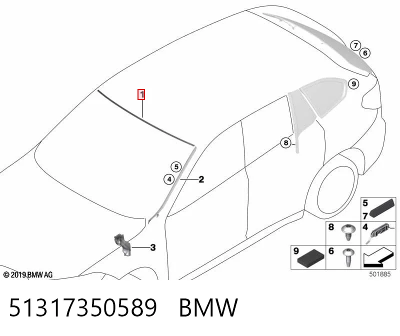Рама лобового скла на BMW X1  F48