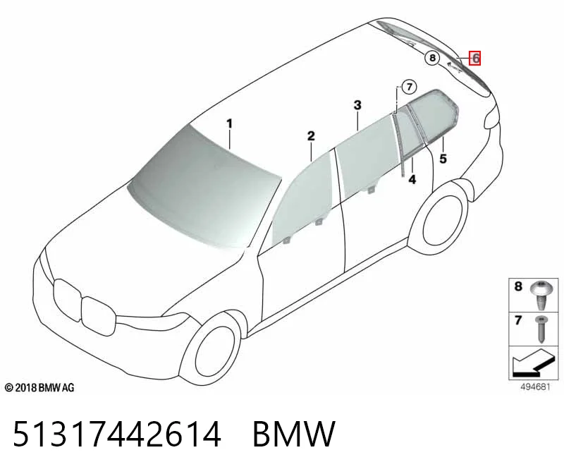 AB85341A XYG Скло третіх/п'ятих дверей