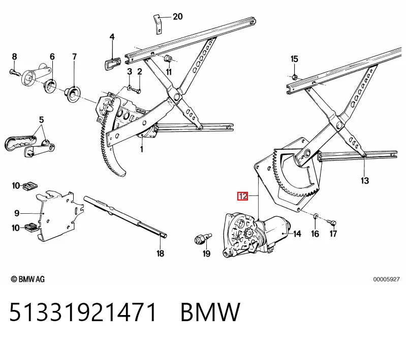 Механізм склопідіймача двері передньої, лівої BMW 5 E28