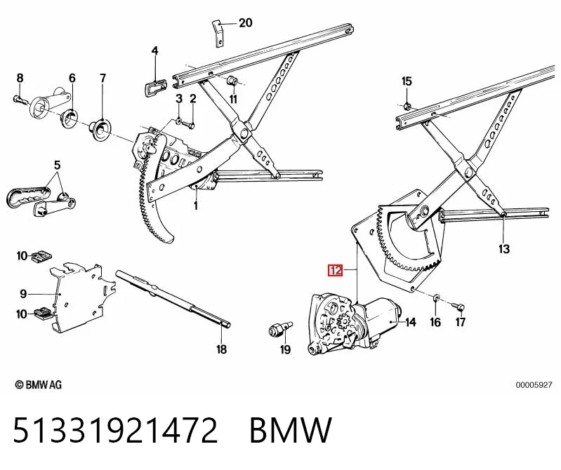 Механізм склопідіймача двері передньої, правої BMW 5 E28