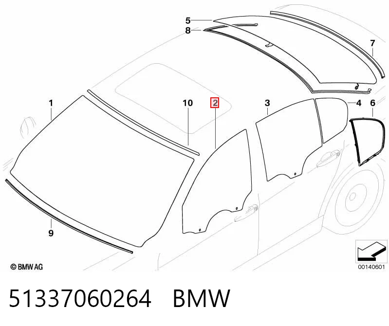 51337060264 BMW Скло передніх дверей, правих