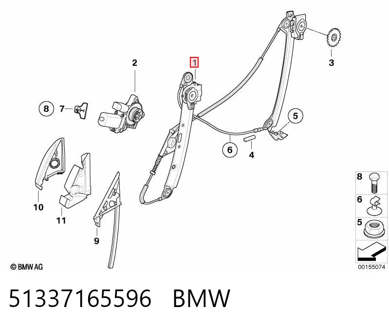 51337165596 BMW Механізм склопідіймача дверей передніх, правих