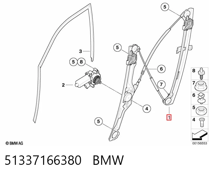 51337166380 BMW Механізм склопідіймача дверей передніх, правих